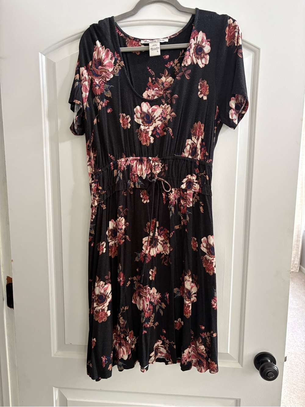 American Rag Black Dress with Pink Floral Print